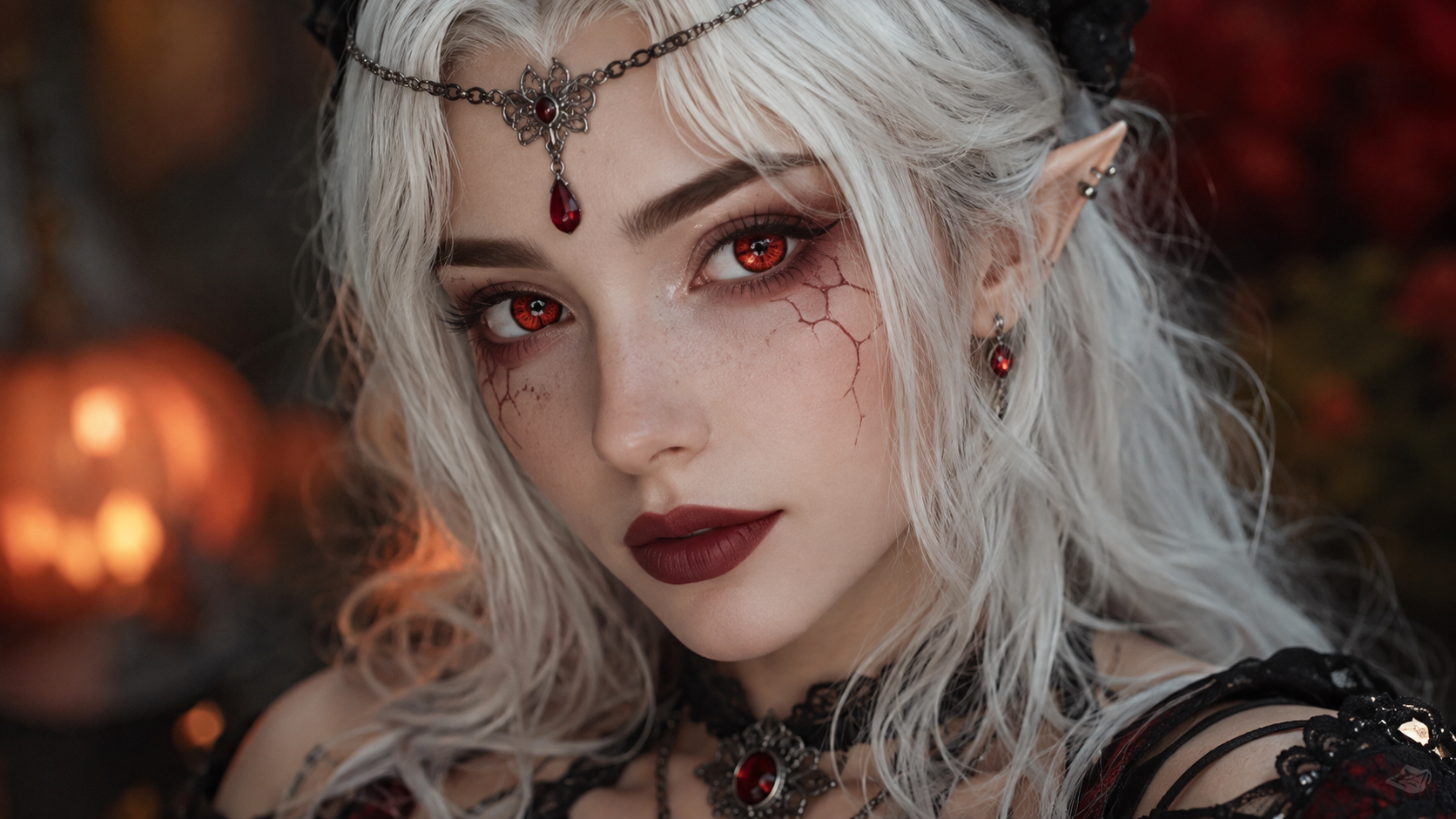 Character styling with detailed eye makeup